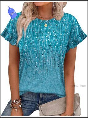 Casual Ruffle Cap Sleeve Tunic Top Round Neck Blouse Summer Outfit